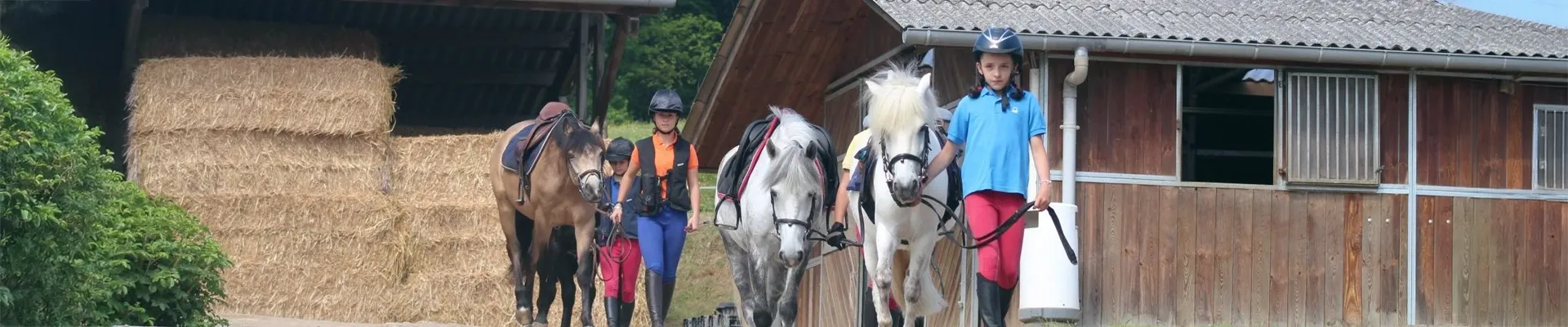 Cavalières allant en cours d'équitation